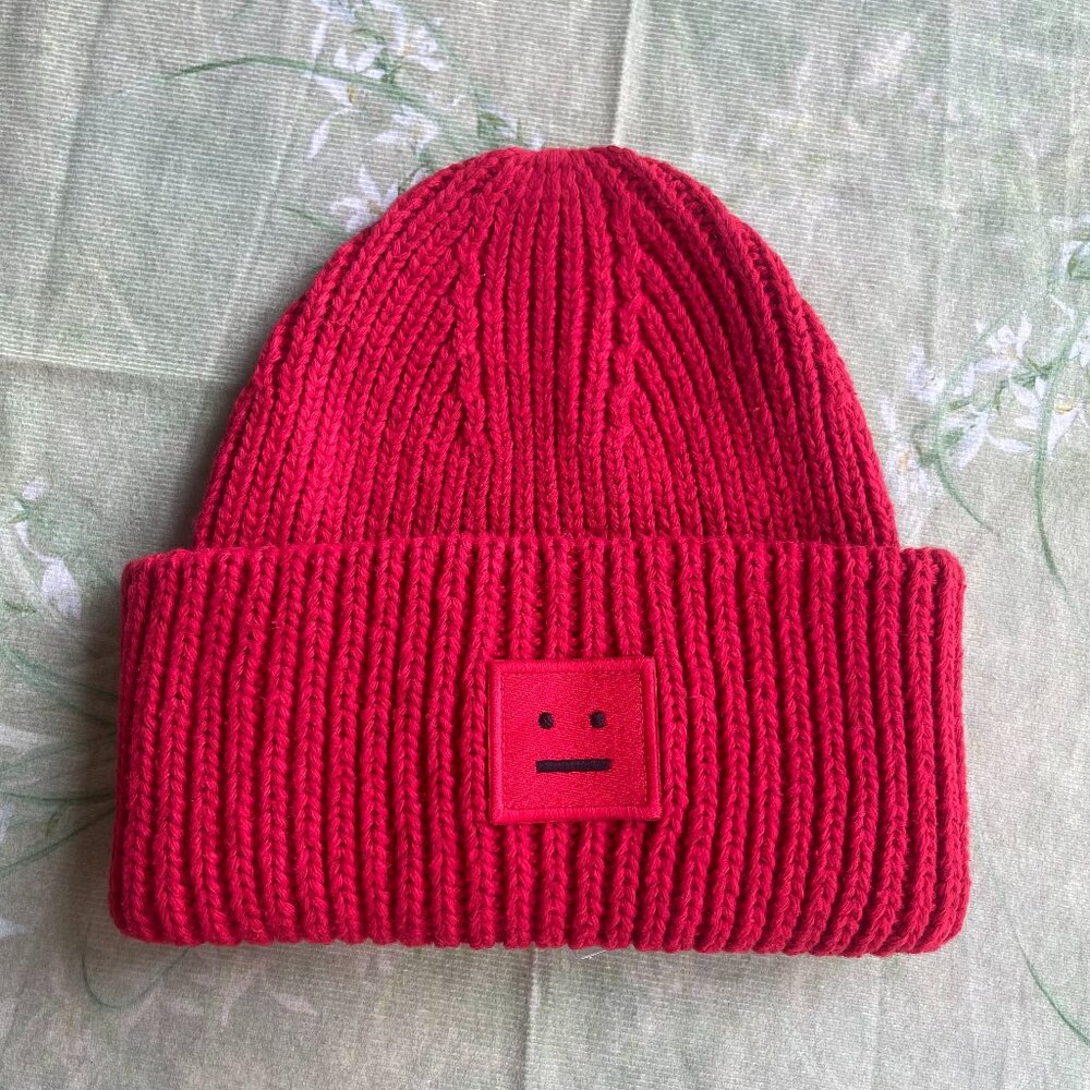 Acne Studios Red Embroidered Knit Beanie